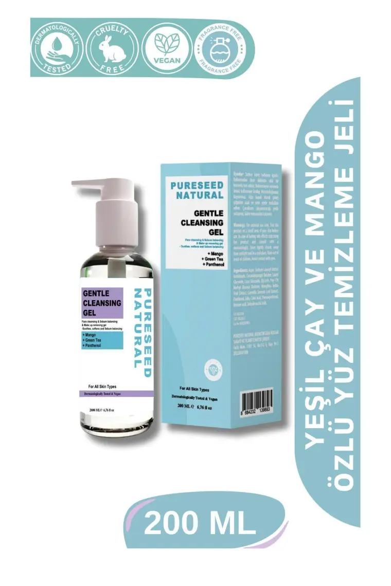Pureseed Natural Yeşil Çay ve Mango Özlü Yüz Temizleme Jeli 200 ml