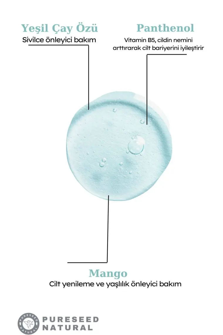 Pureseed Natural Yeşil Çay ve Mango Özlü Yüz Temizleme Jeli 200 ml