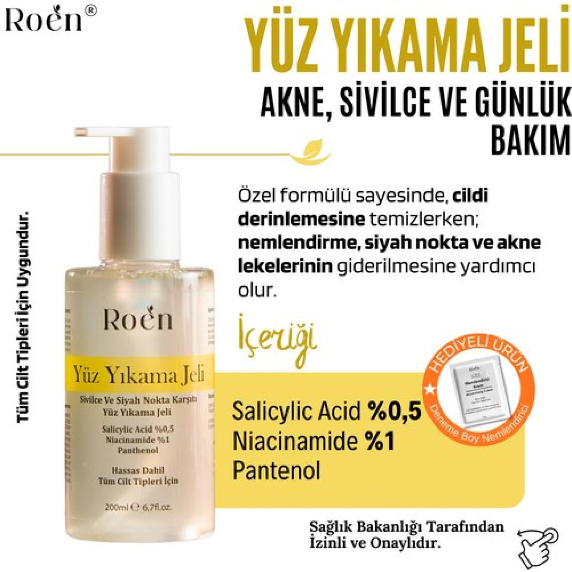 Roen Yüz Yıkama Jeli Sivilce, Siyah Nokta Karşıtı Yüz Yıkama Jeli Salicylic Acid %0,5 Panthenol %1 200ML