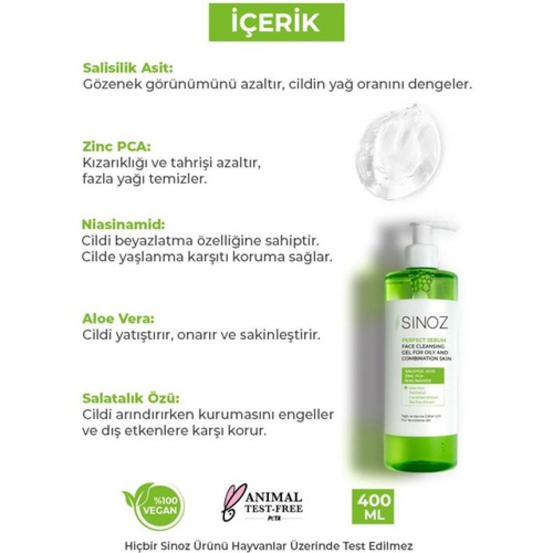 Sinoz Perfect Sebum Dengeleyici Yüz Temizleme Jeli 400 ML Yağlı Karma Ciltler için