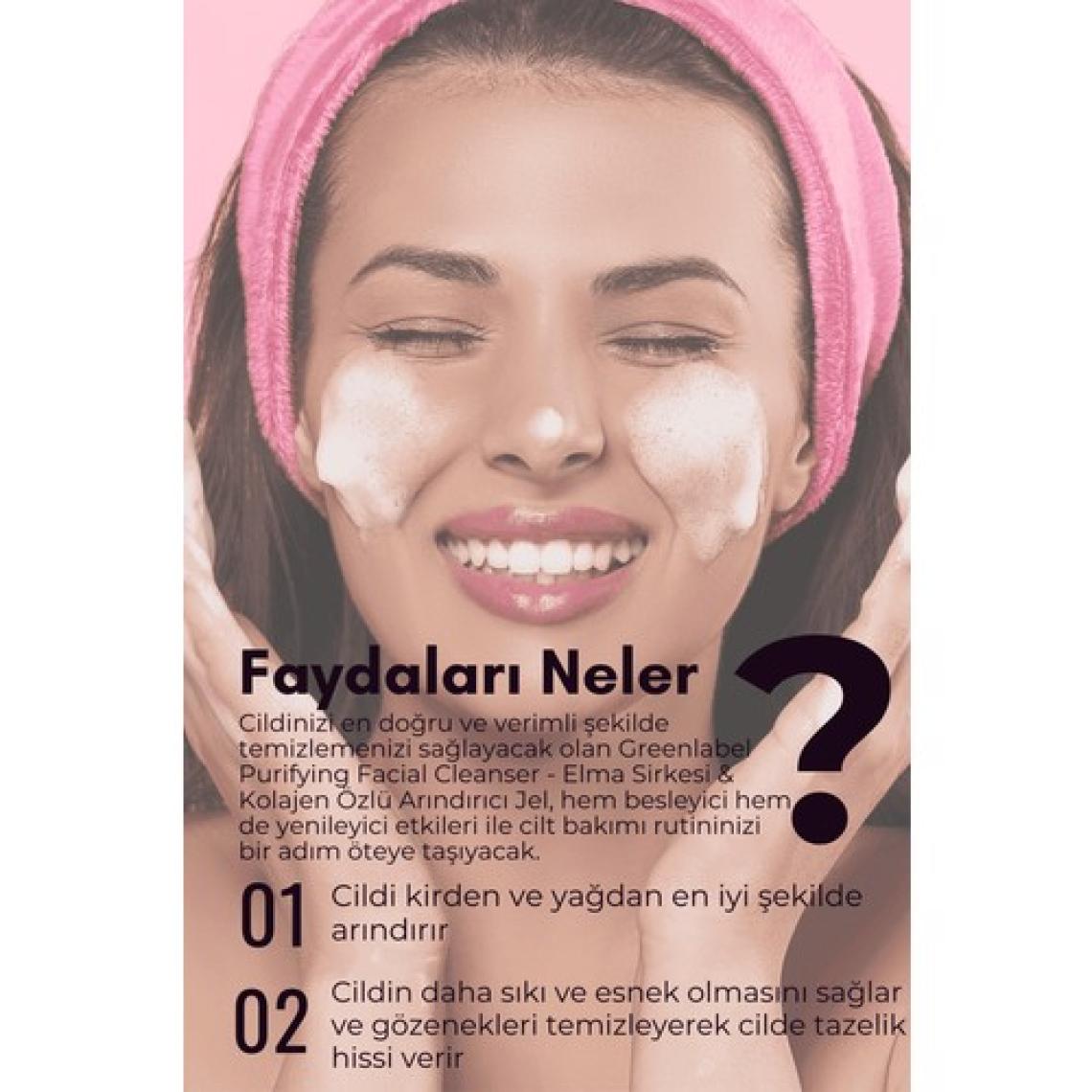 Green Label Purifying Facial Cleanser-elma Sirkesi Kolajen Özlü Canlandırıcı Arındırıcı Yüz Temizleme Jeli 200ml