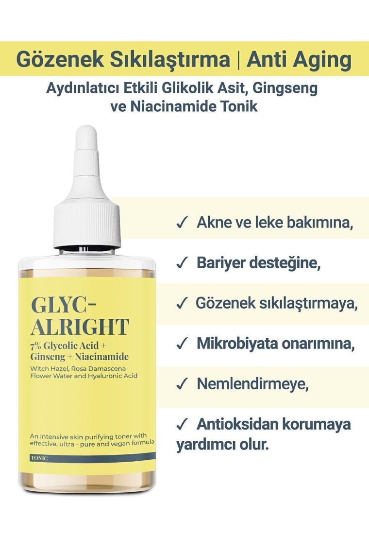 GLYC- ALRIGHT - Tüm Ciltler İçin Gözenek Sıkılaştırıcı Leke Karşıtı Tonik (200 ml)