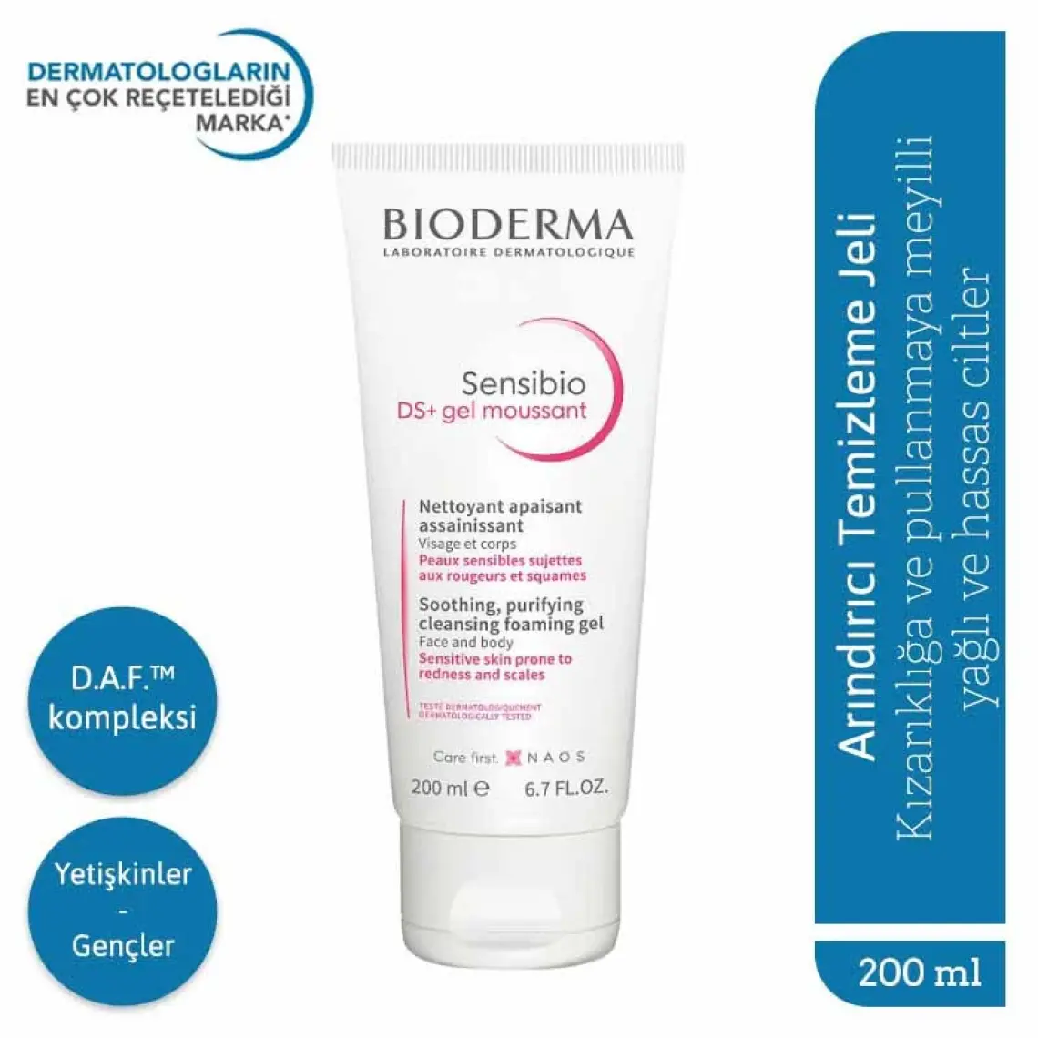 Bioderma Sensibio DS+ Hassas Ciltler Yağlı Arındırıcı Temizleme Jeli B6 Vitamini 200 ml