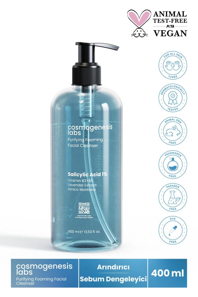Arındırıcı Akne Karşıtı Yüz Temizleme Jeli 400ml Vegan Yağlı-akne Eğilimli Cilt (%1 Salisilik Asit)