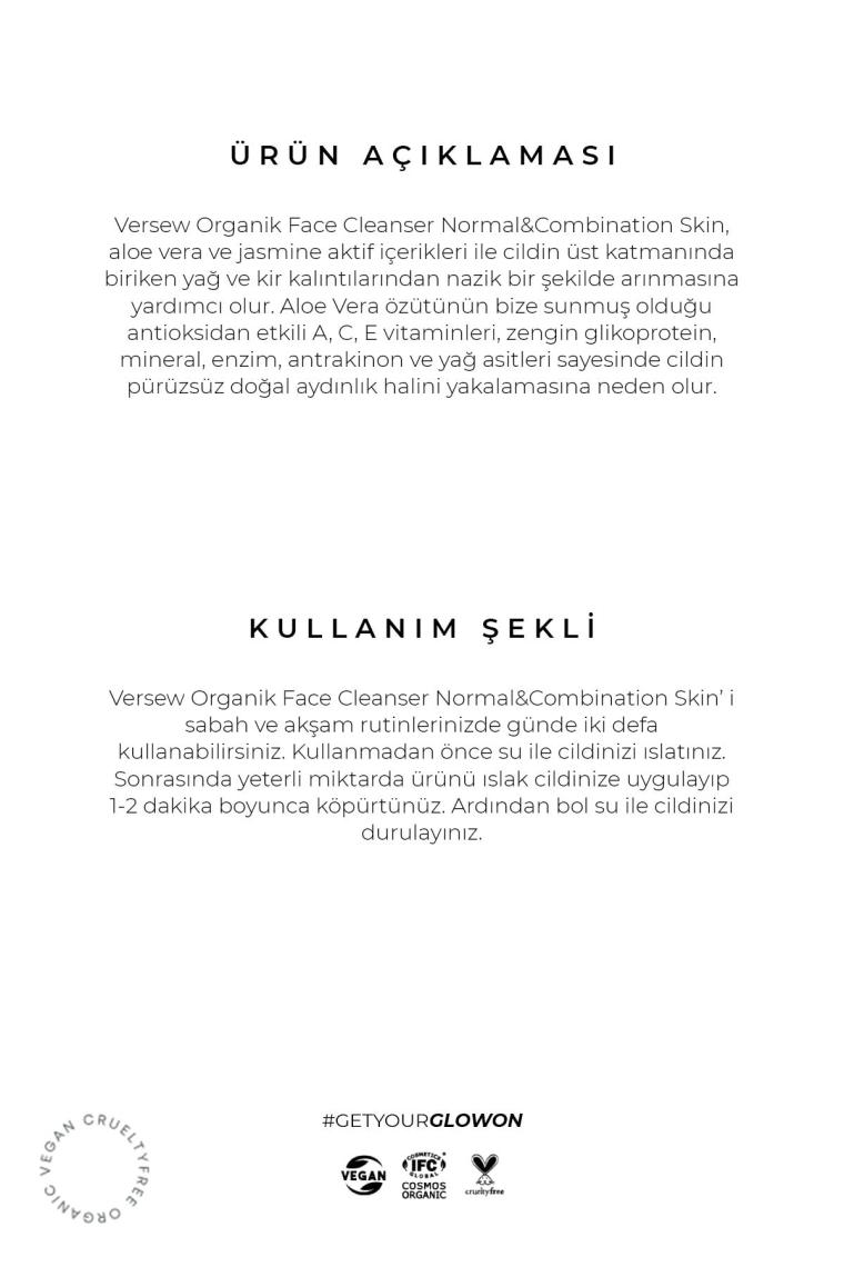 Versew Organik Arındırıcı & Canlandırıcı Yüz Temizleme Jeli Normal Ciltler 200  ml