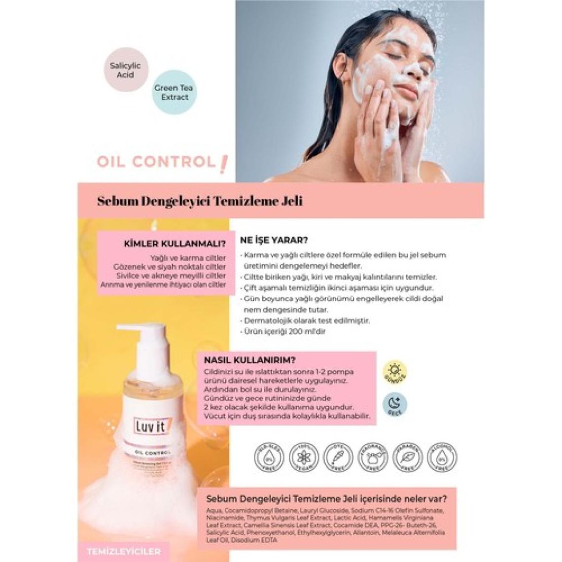 Luv it! Sebum Dengeleyici Yüz Temizleme Jeli (Karma-Yağlı Ciltler) 200 ml