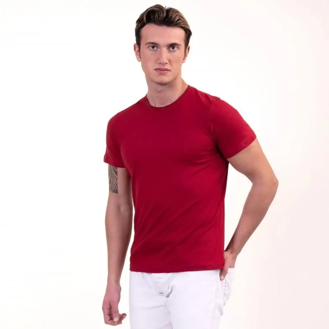 Exve Exclusive Bordo Bisiklet Yaka Basic T-Shirt Normal Fit Erkek Tişört