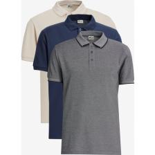 Altınyıldız Classics Erkek Lacivert-Açık Bej Beyaz-Açık Siyah 3'lü Çekmeyen Pamuklu Slim Fit Kıvrılmaz Polo Yaka Tişört