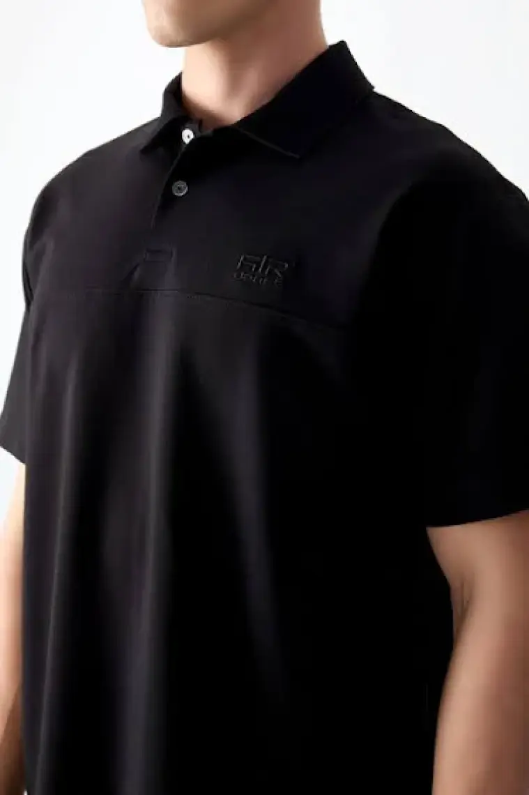 Air Jones Siyah Pamuklu Kalın Yumuşak Dokulu Polo Yaka Oversize Fit Basic Erkek T- Shirt - 88382