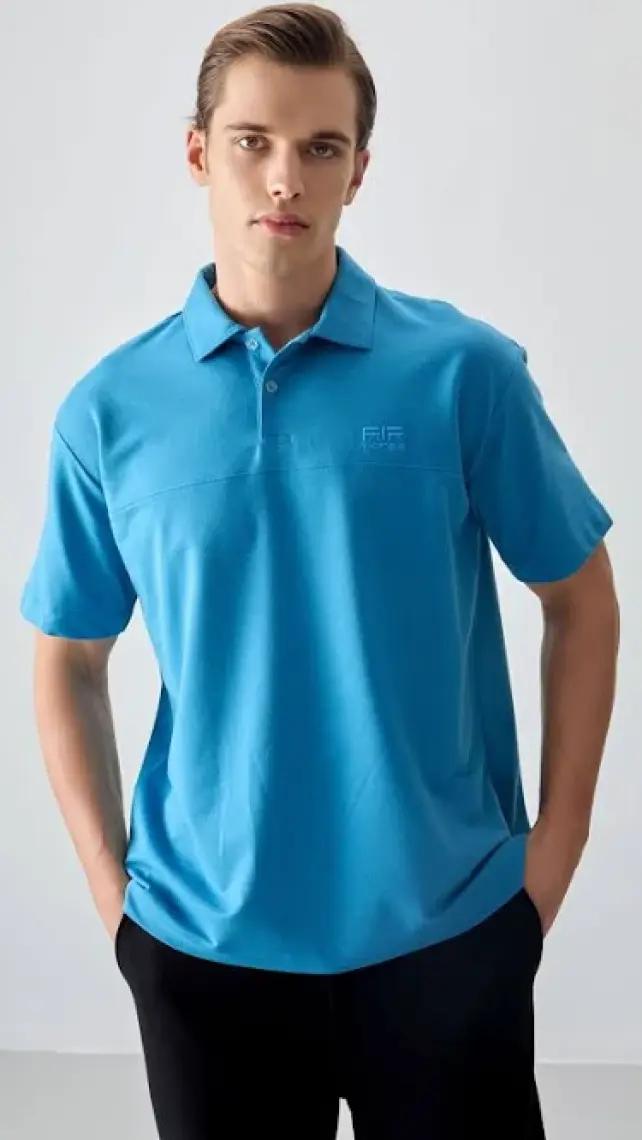 Air Jones Siyah Pamuklu Kalın Yumuşak Dokulu Polo Yaka Oversize Fit Basic Erkek T- Shirt - 88382