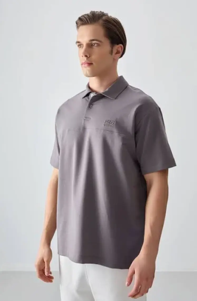 Air Jones Siyah Pamuklu Kalın Yumuşak Dokulu Polo Yaka Oversize Fit Basic Erkek T- Shirt - 88382
