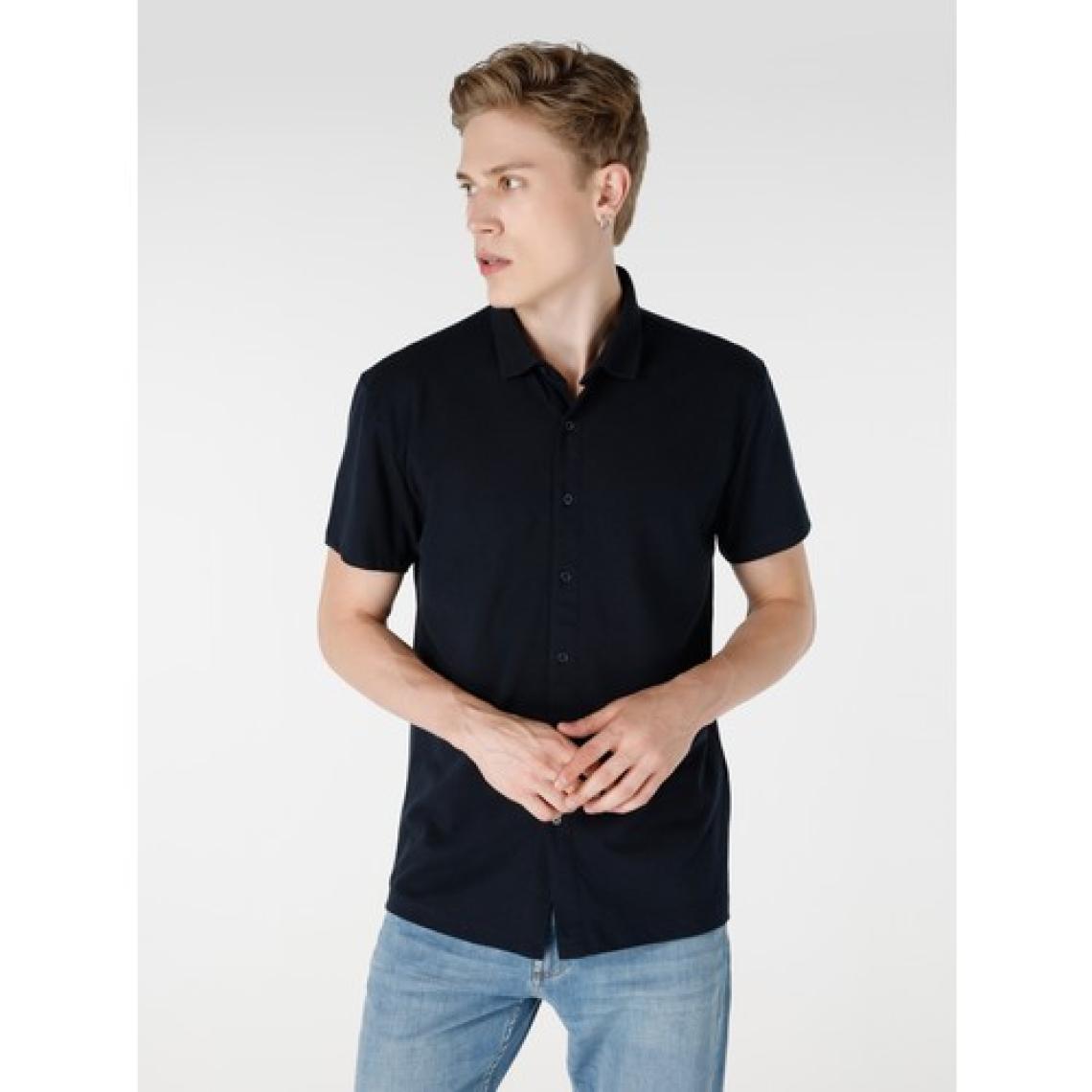 Comfort Fit Polo Yaka Düz Erkek Lacivert Kısa Kol Tişört