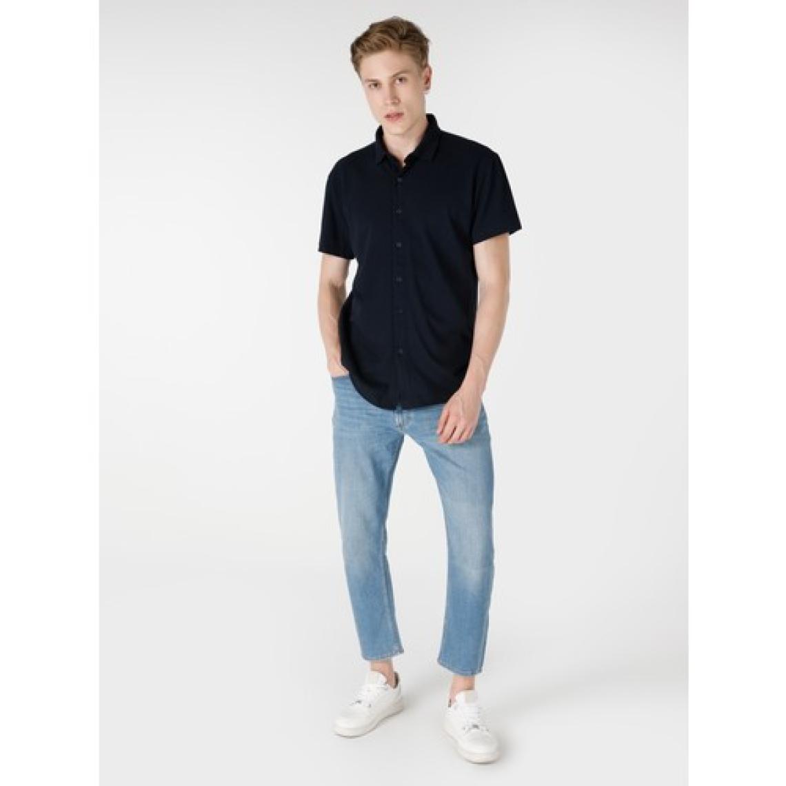 Comfort Fit Polo Yaka Düz Erkek Lacivert Kısa Kol Tişört