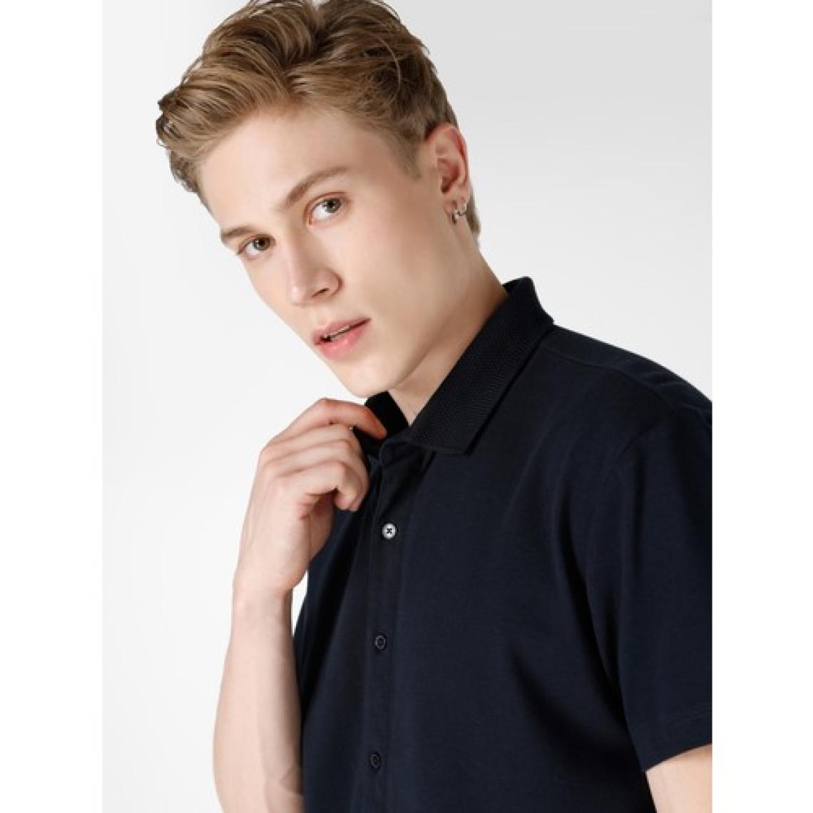 Comfort Fit Polo Yaka Düz Erkek Lacivert Kısa Kol Tişört