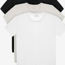 Tudors Unisex 3'lü Paket Siyah-Beyaz-Taş Rengi Slim Fit Dar Kesim %100 Pamuk Bisiklet Yaka Tişört