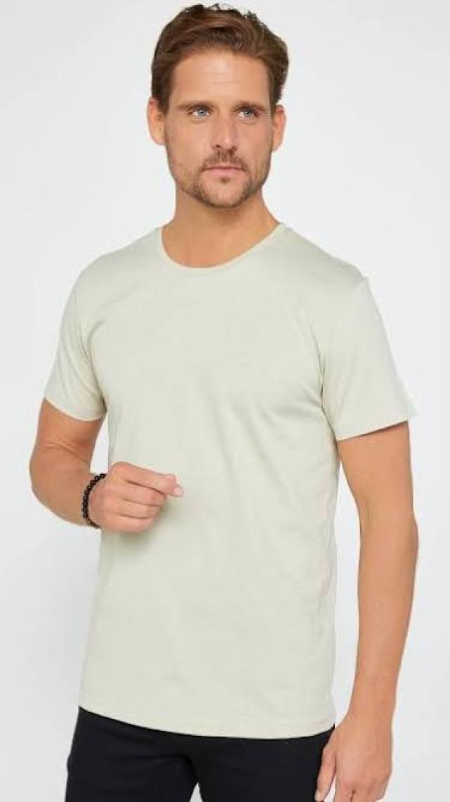 Tudors Unisex 3'lü Paket Siyah-Beyaz-Taş Rengi Slim Fit Dar Kesim %100 Pamuk Bisiklet Yaka Tişört