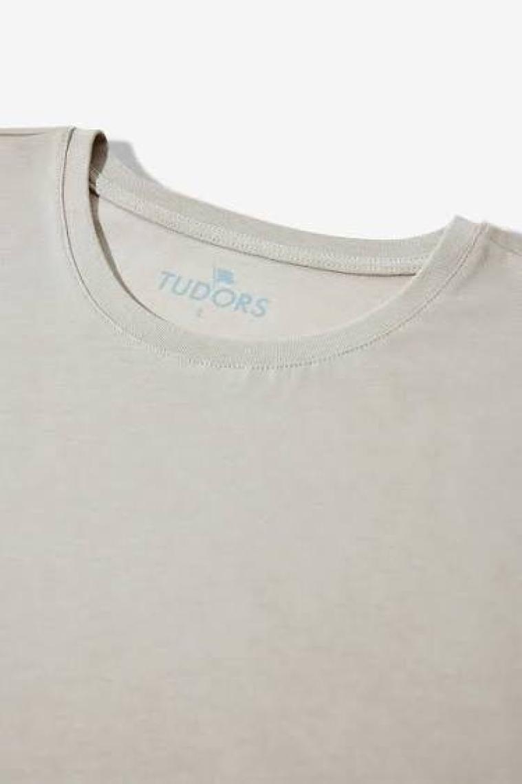 Tudors Unisex 3'lü Paket Siyah-Beyaz-Taş Rengi Slim Fit Dar Kesim %100 Pamuk Bisiklet Yaka Tişört