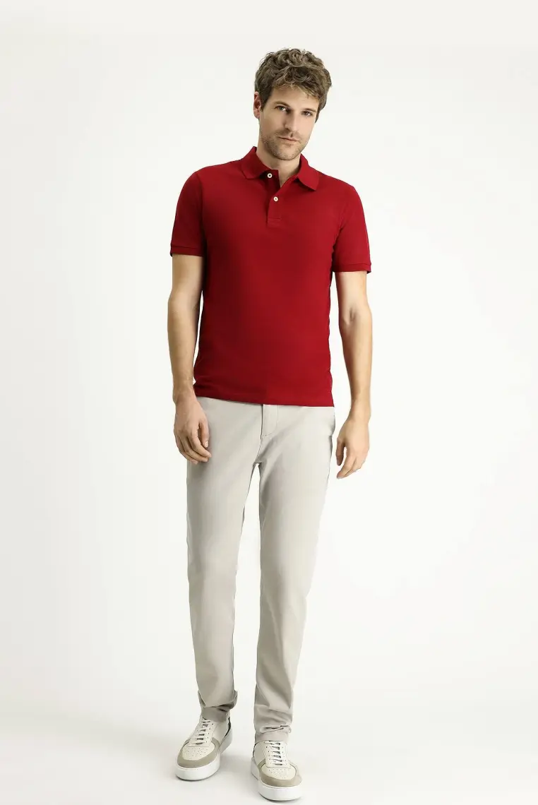 Kiğılı Polo Yaka Slim Fit Nakışlı Tişört