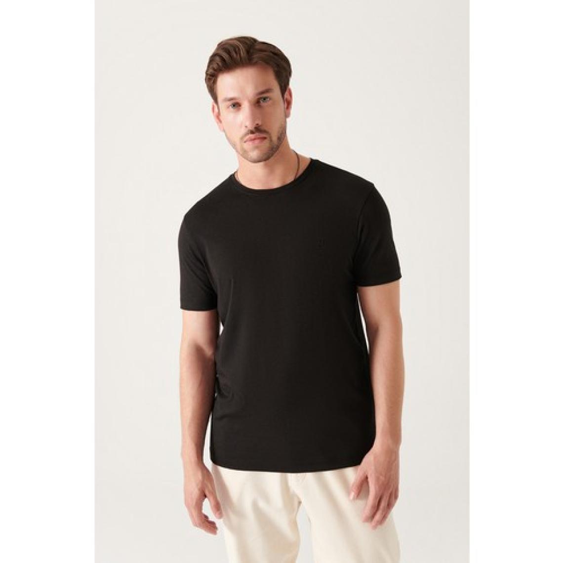 AVVA Erkek Siyah Soft Touch Bisiklet Yaka Düz Modal T-shirt B001171