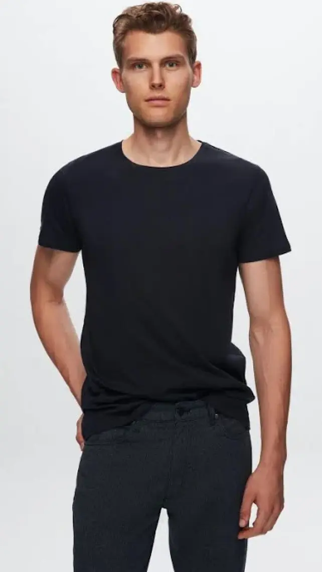 Slim Fit Lacivert Bisiklet Yaka %100 Pamuklu Nefes Alabilen T-shirt 4HC141996753M