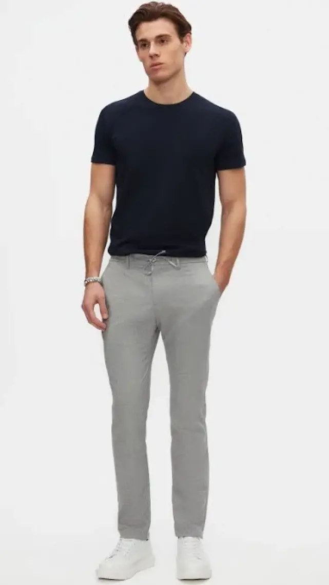 Slim Fit Lacivert Bisiklet Yaka %100 Pamuklu Nefes Alabilen T-shirt 4HC141996753M