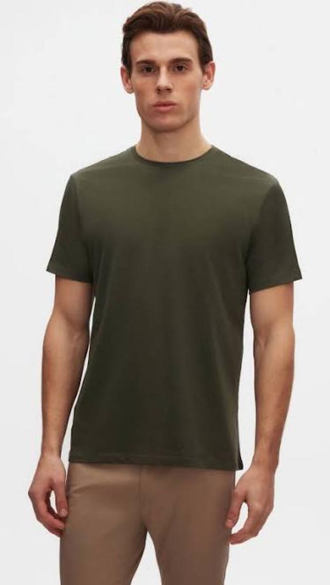 Slim Fit Haki Bisiklet Yaka %100 Pamuklu Nefes Alabilen T-shirt 4HC141996753M
