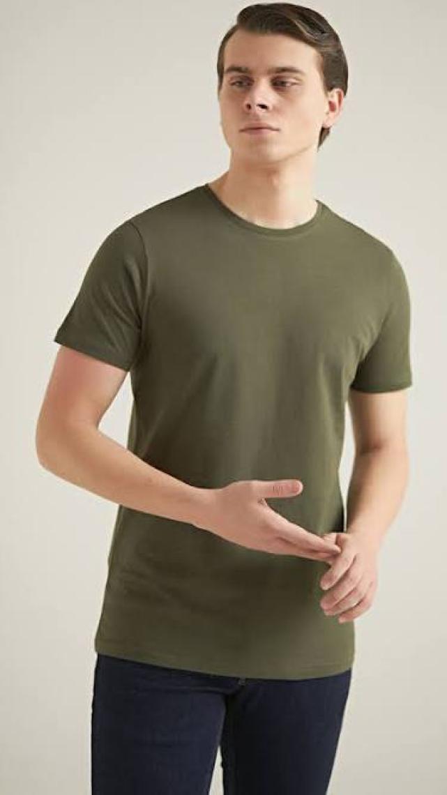 Slim Fit Haki Bisiklet Yaka %100 Pamuklu Nefes Alabilen T-shirt 4HC141996753M