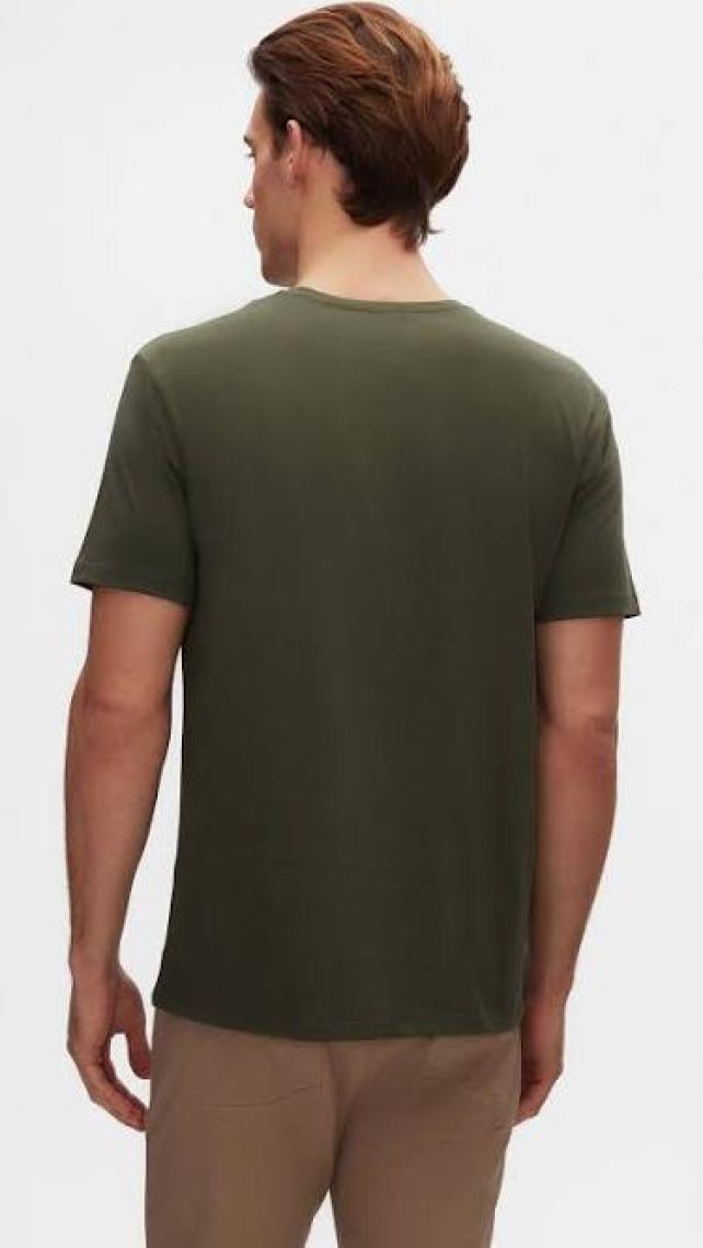 Slim Fit Haki Bisiklet Yaka %100 Pamuklu Nefes Alabilen T-shirt 4HC141996753M