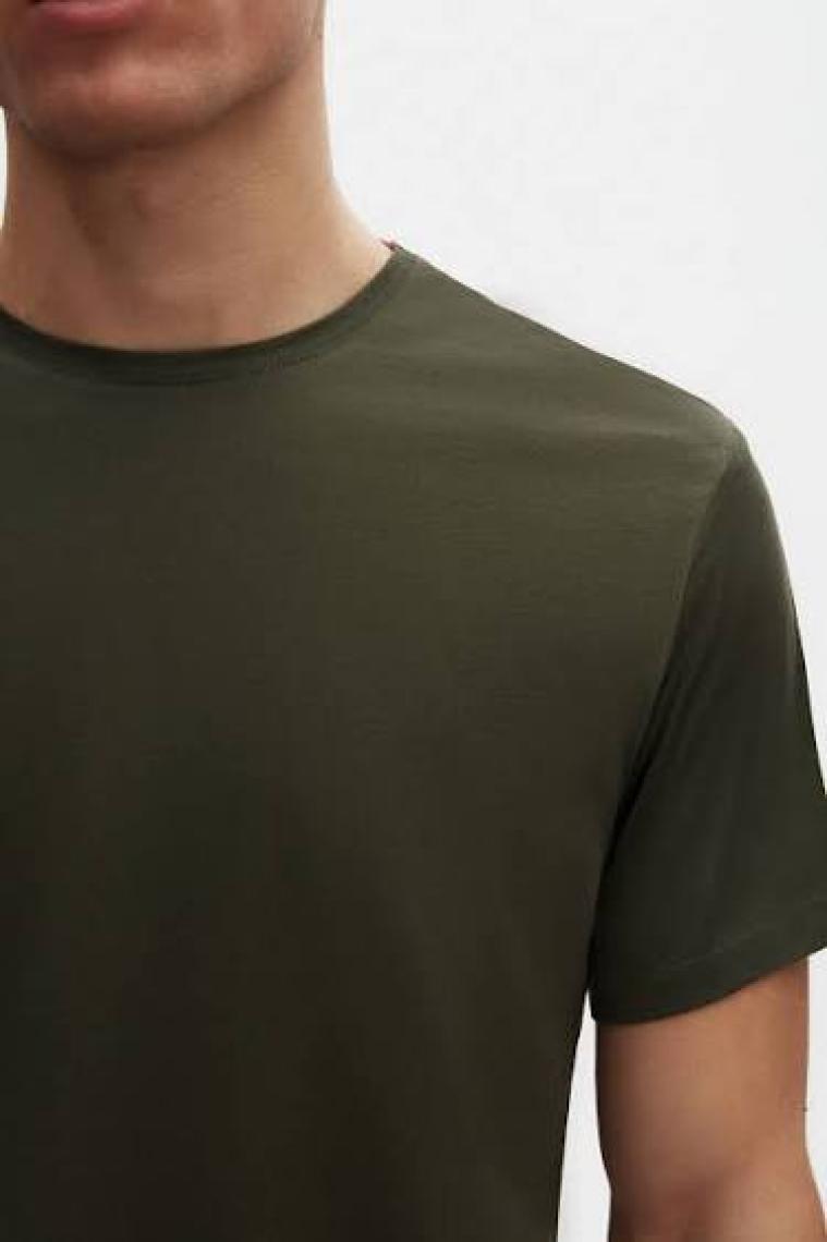 Slim Fit Haki Bisiklet Yaka %100 Pamuklu Nefes Alabilen T-shirt 4HC141996753M