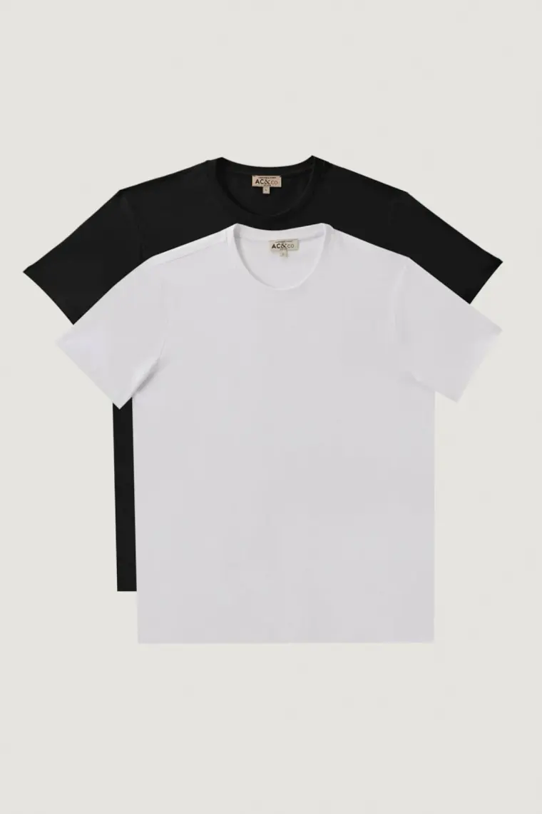 Altınyıldız Classics Erkek Siyah-beyaz Slim Fit Dar Kesim Bisiklet Yaka %100 Pamuk 2'li Tişört Paketi