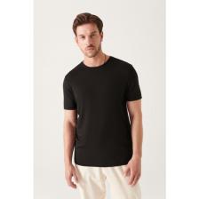 AVVA Erkek Siyah Soft Touch Bisiklet Yaka Düz Modal T-shirt B001171