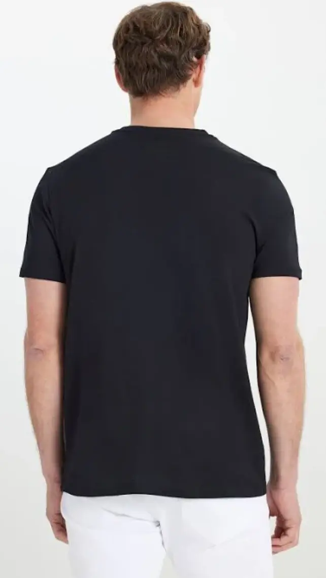 Altınyıldız Classics Erkek Siyah %100 Pamuk Slim Fit Dar Kesim V Yaka Tişört