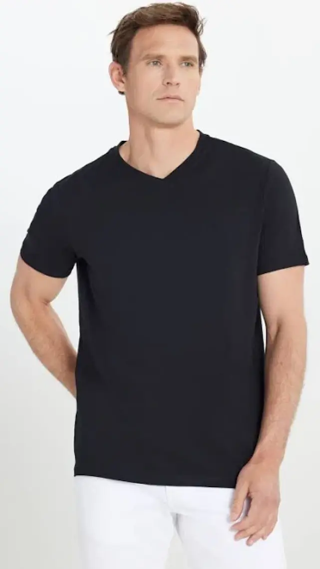 Altınyıldız Classics Erkek Siyah %100 Pamuk Slim Fit Dar Kesim V Yaka Tişört
