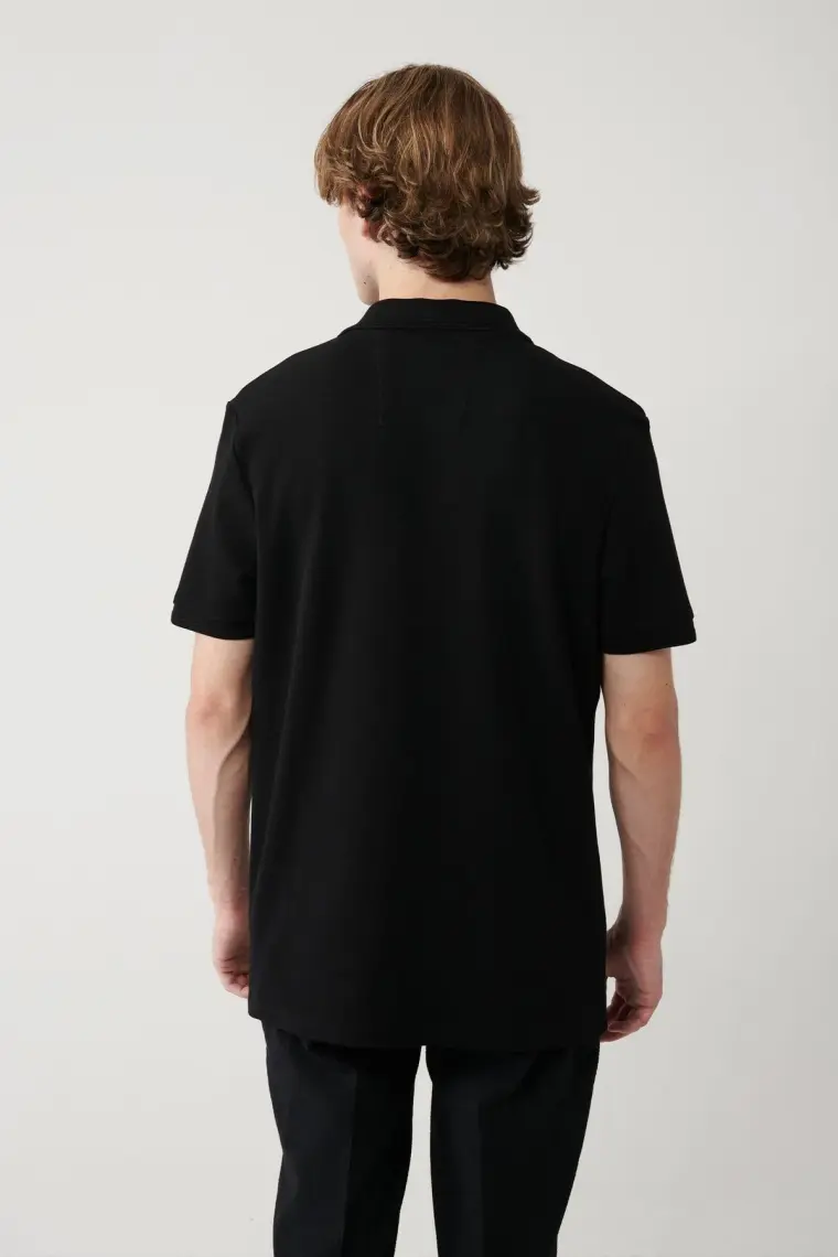 AVVA Erkek Siyah Regular Fit %100 Pamuk Hızlı Kuruyan Kıvrılmayan Polo Yaka T-shirt B001032