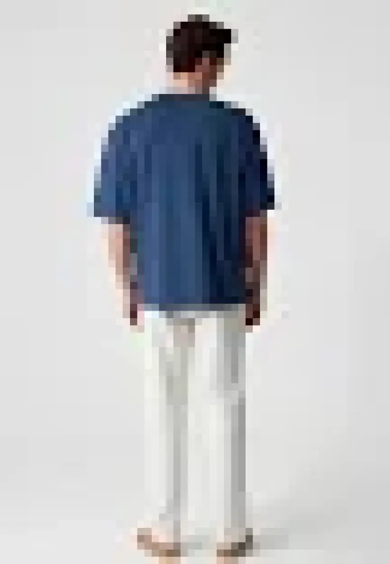 Grimelange Solo Erkek  Organik Pamuklu Kalın Dokulu Comfort Fit Bisiklet Yakalı Navy T-Shirt