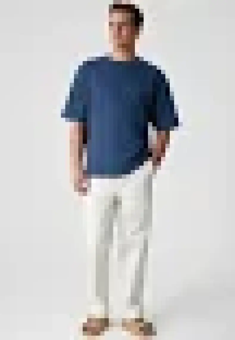 Grimelange Solo Erkek  Organik Pamuklu Kalın Dokulu Comfort Fit Bisiklet Yakalı Navy T-Shirt