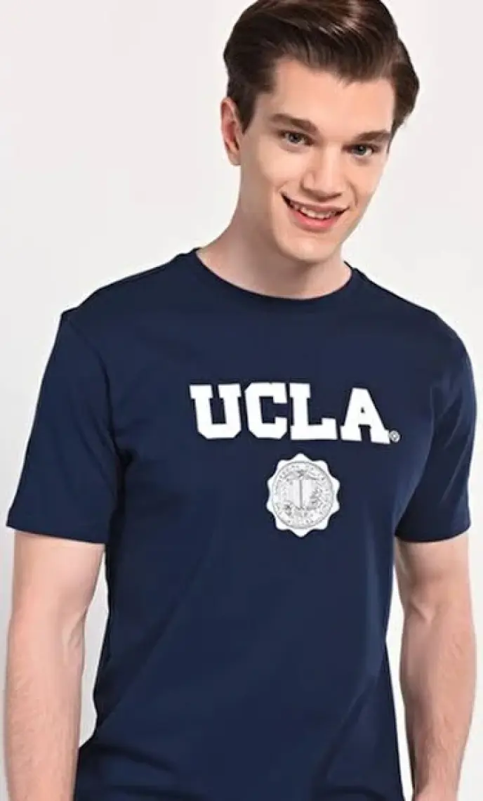 GAYLEY Koyu Lacivert Bisiklet Yaka Baskılı Erkek Tshirt