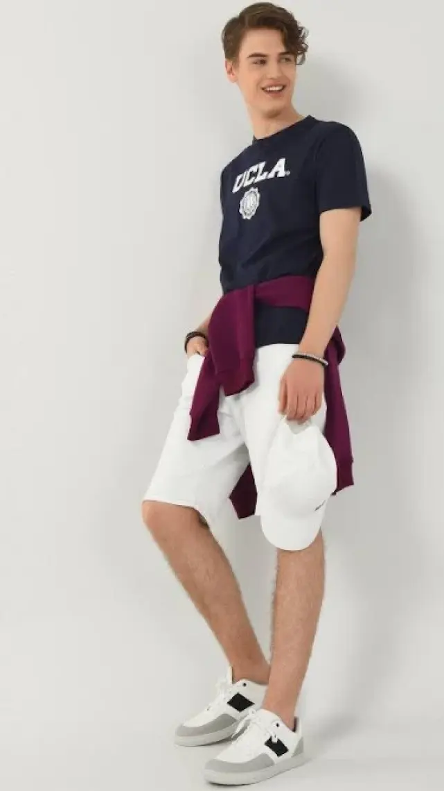 GAYLEY Koyu Lacivert Bisiklet Yaka Baskılı Erkek Tshirt