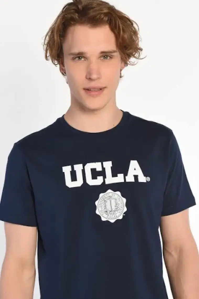 GAYLEY Koyu Lacivert Bisiklet Yaka Baskılı Erkek Tshirt