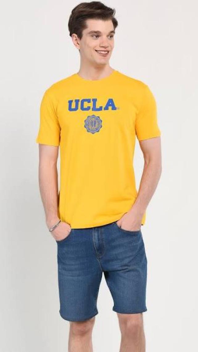 Ucla Gayley Sarı-Mavi Bisiklet Yaka Baskılı Erkek Tshirt