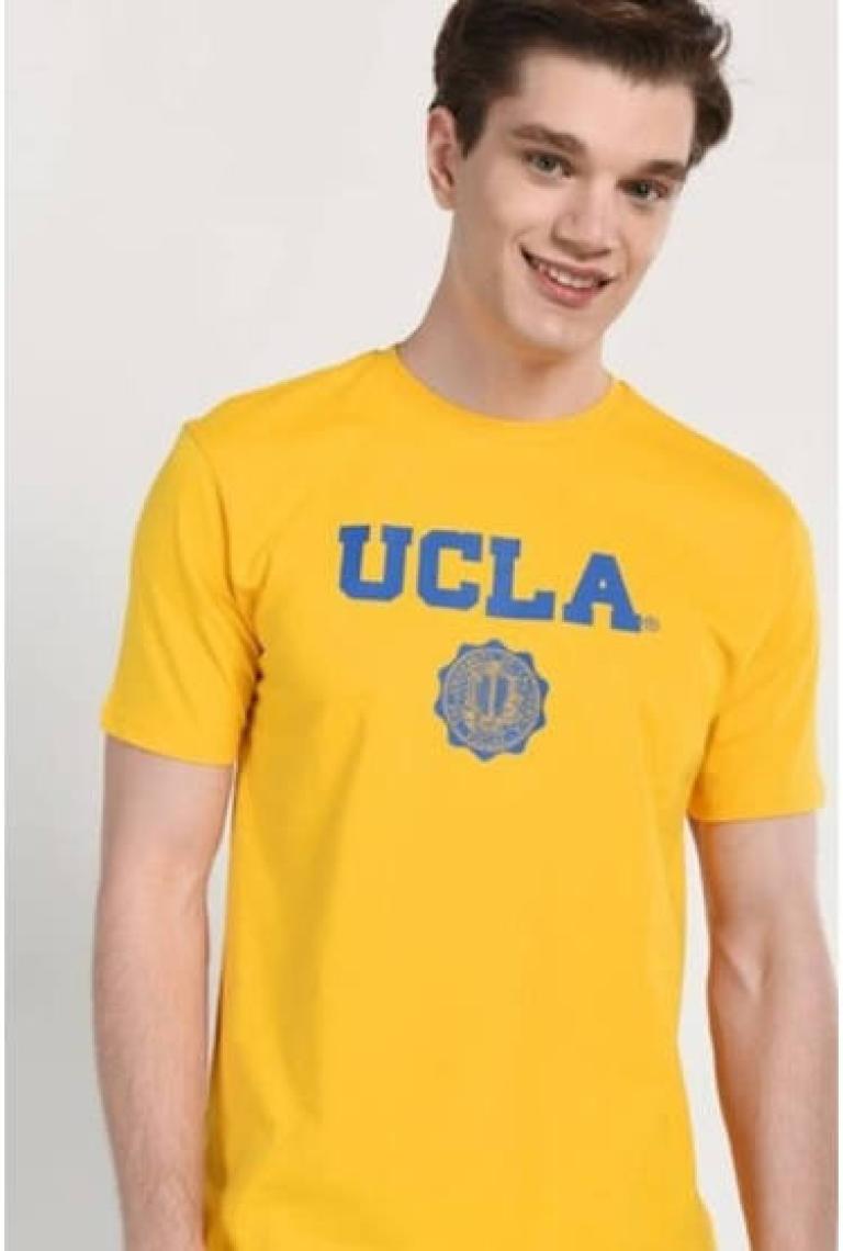 Ucla Gayley Sarı-Mavi Bisiklet Yaka Baskılı Erkek Tshirt