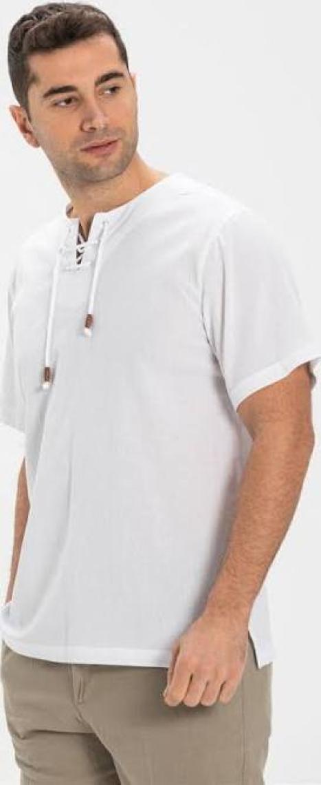 Eliş Şile Bezi Büyük Beden Kısa Kol Şile Bezi Zımbalı Erkek Tshirt Beyaz