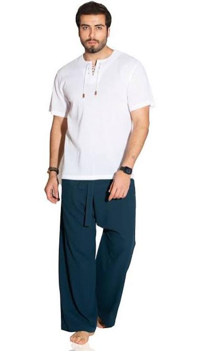 Eliş Şile Bezi Büyük Beden Kısa Kol Şile Bezi Zımbalı Erkek Tshirt Beyaz