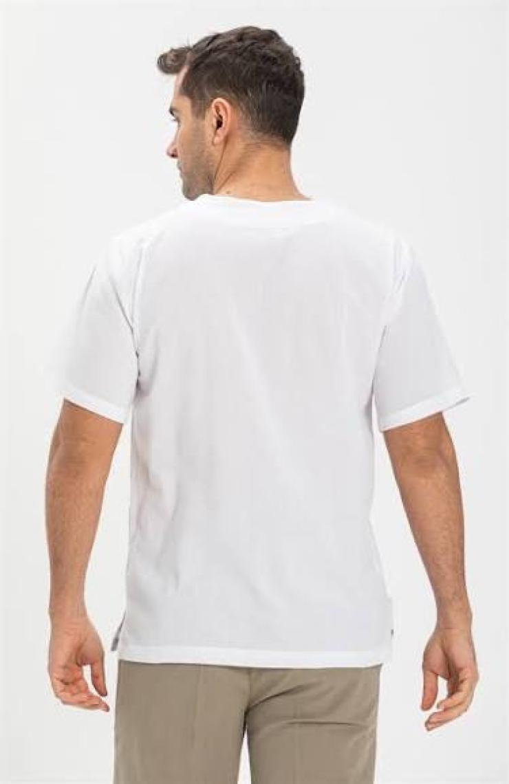 Eliş Şile Bezi Büyük Beden Kısa Kol Şile Bezi Zımbalı Erkek Tshirt Beyaz