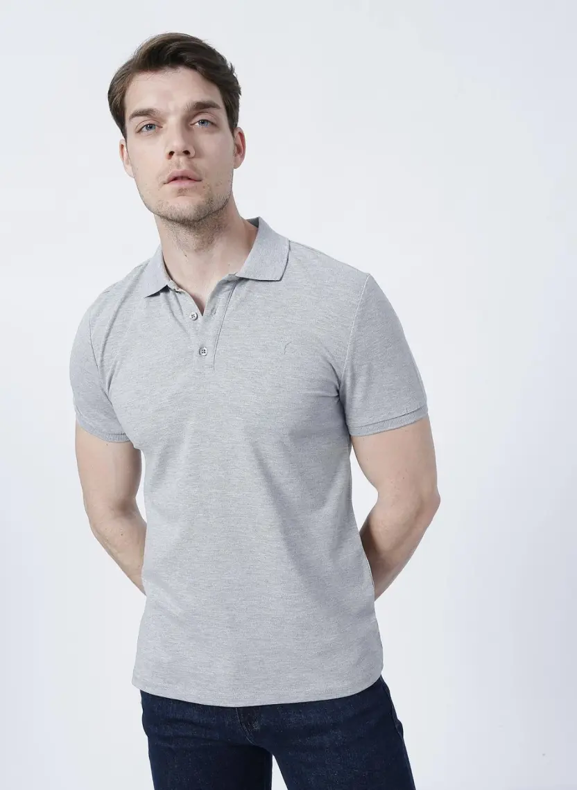 Fabrika Düz Gri Erkek Polo T-Shirt LEGOLAS Y