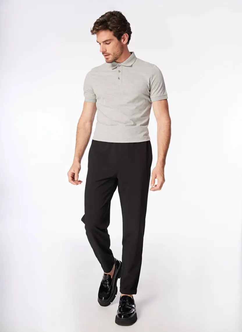 Fabrika Düz Gri Erkek Polo T-Shirt LEGOLAS Y
