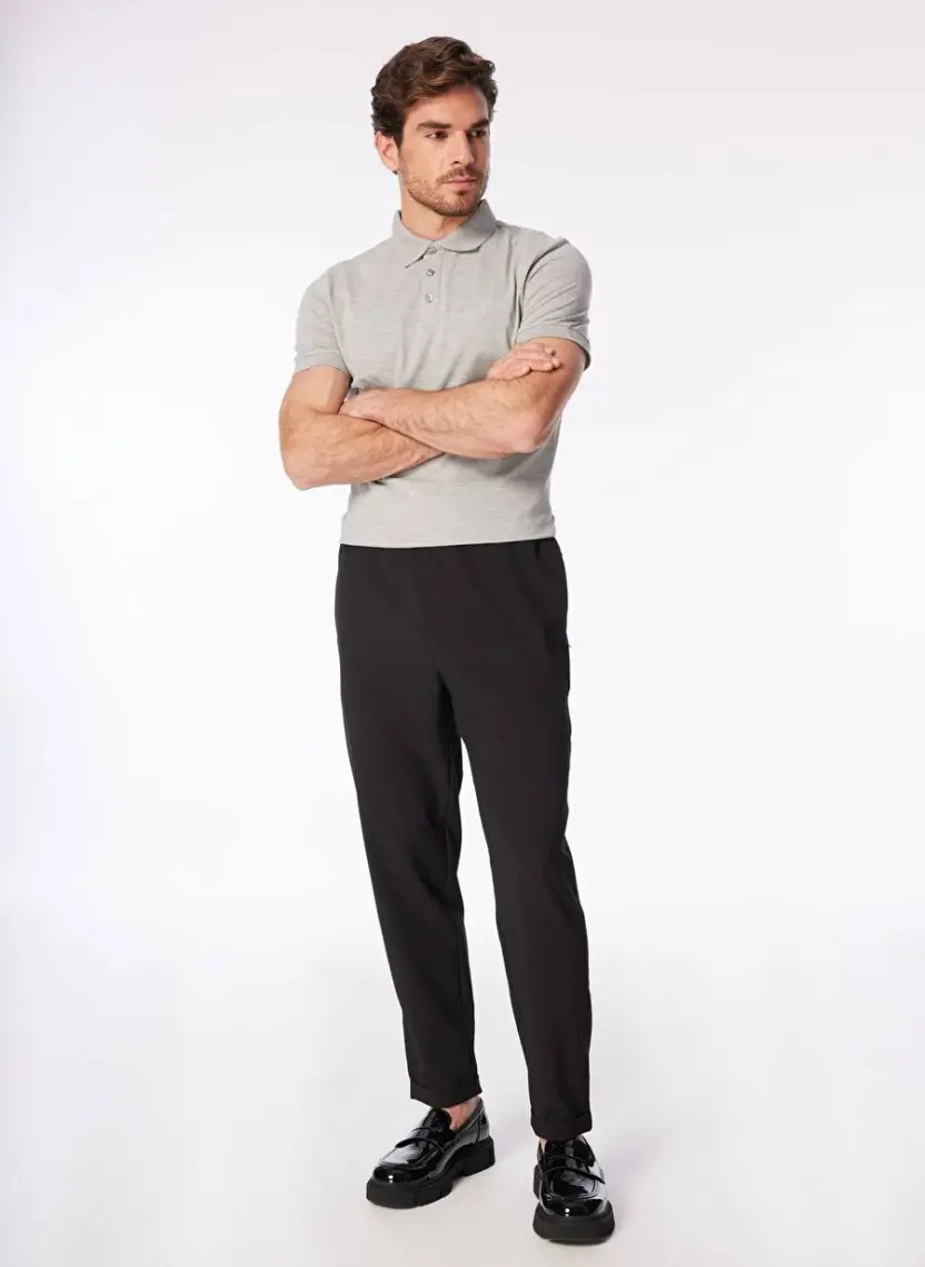 Fabrika Düz Gri Erkek Polo T-Shirt LEGOLAS Y