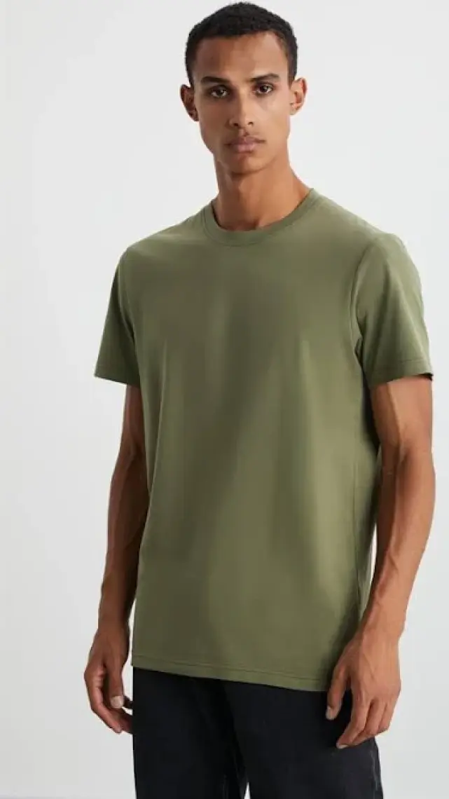 Mıchel Erkek Slim Fit Dar Kesim %100 Organik Pamuklu Yana Kayan Dikişli Basic Örme Haki T-shirt
