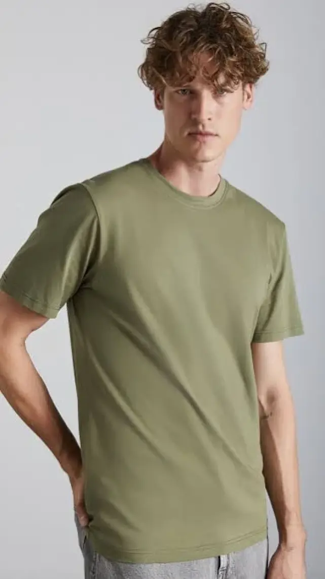 Mıchel Erkek Slim Fit Dar Kesim %100 Organik Pamuklu Yana Kayan Dikişli Basic Örme Haki T-shirt