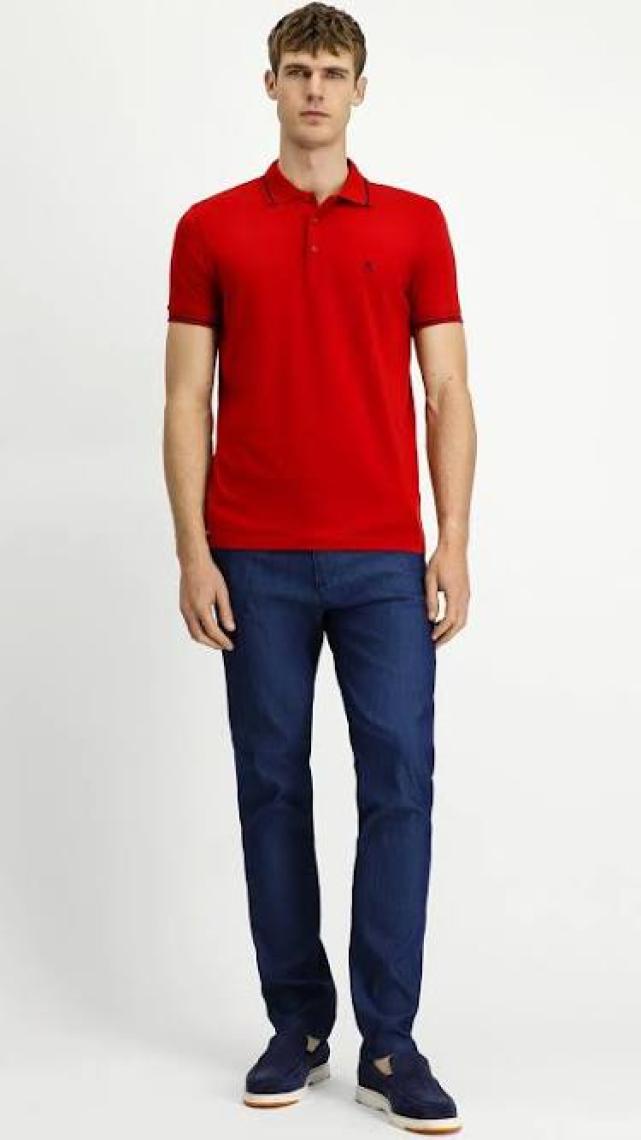 Polo Yaka Slim Fit Dar Kesim Nakışlı Süprem Pamuklu Tişört